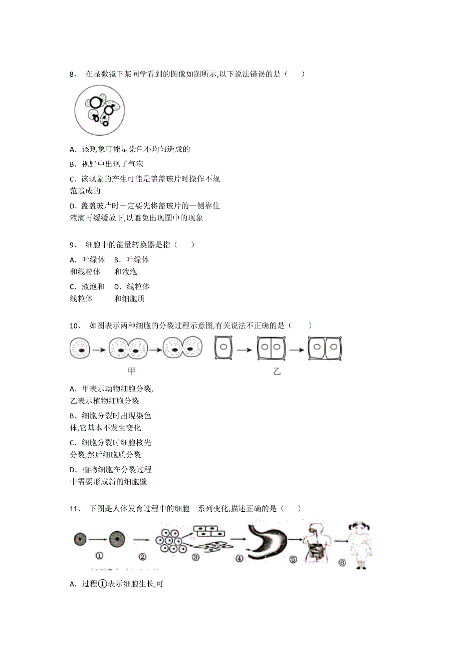 江苏省溧阳市初中生物七年级期末上册自测模拟热门考点卷（附答案）_第3页