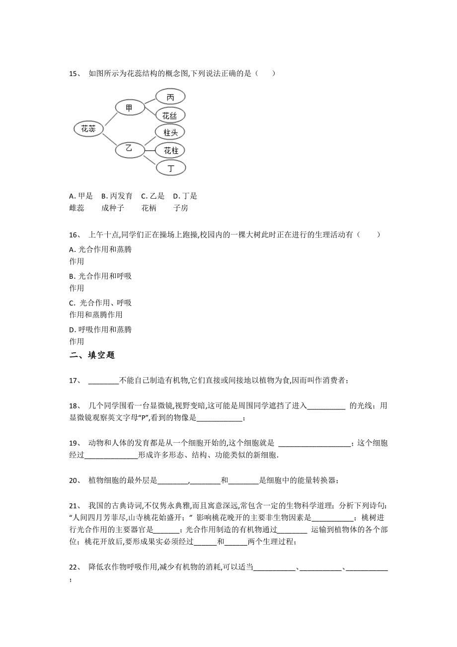 湖北省老河口市初中生物七年级期末上册自测基础巩固题（附答案）_第5页