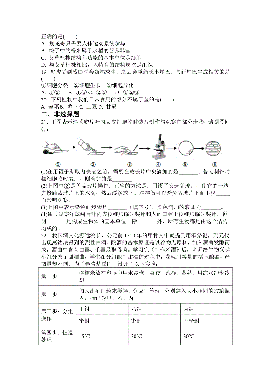 【生 物】2024-2025学年人教版生物学七年级上册期末复习练习题_第3页