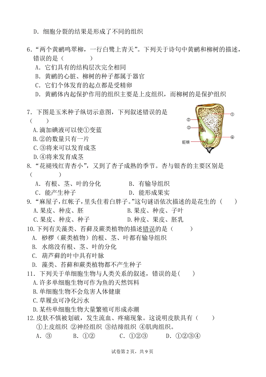 【生 物】人教版2024-2025学年七年级上学期生物期中考试试题_第2页