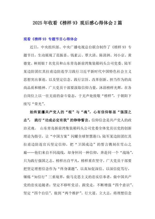 2025年收看《榜样9》观后感心得体会2篇