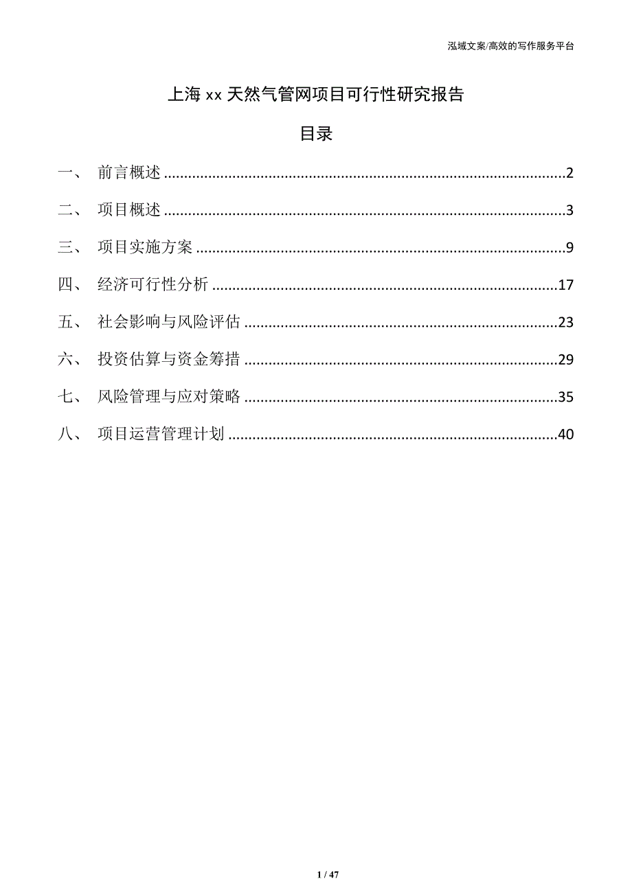 上海xx天然气管网项目可行性研究报告_第1页