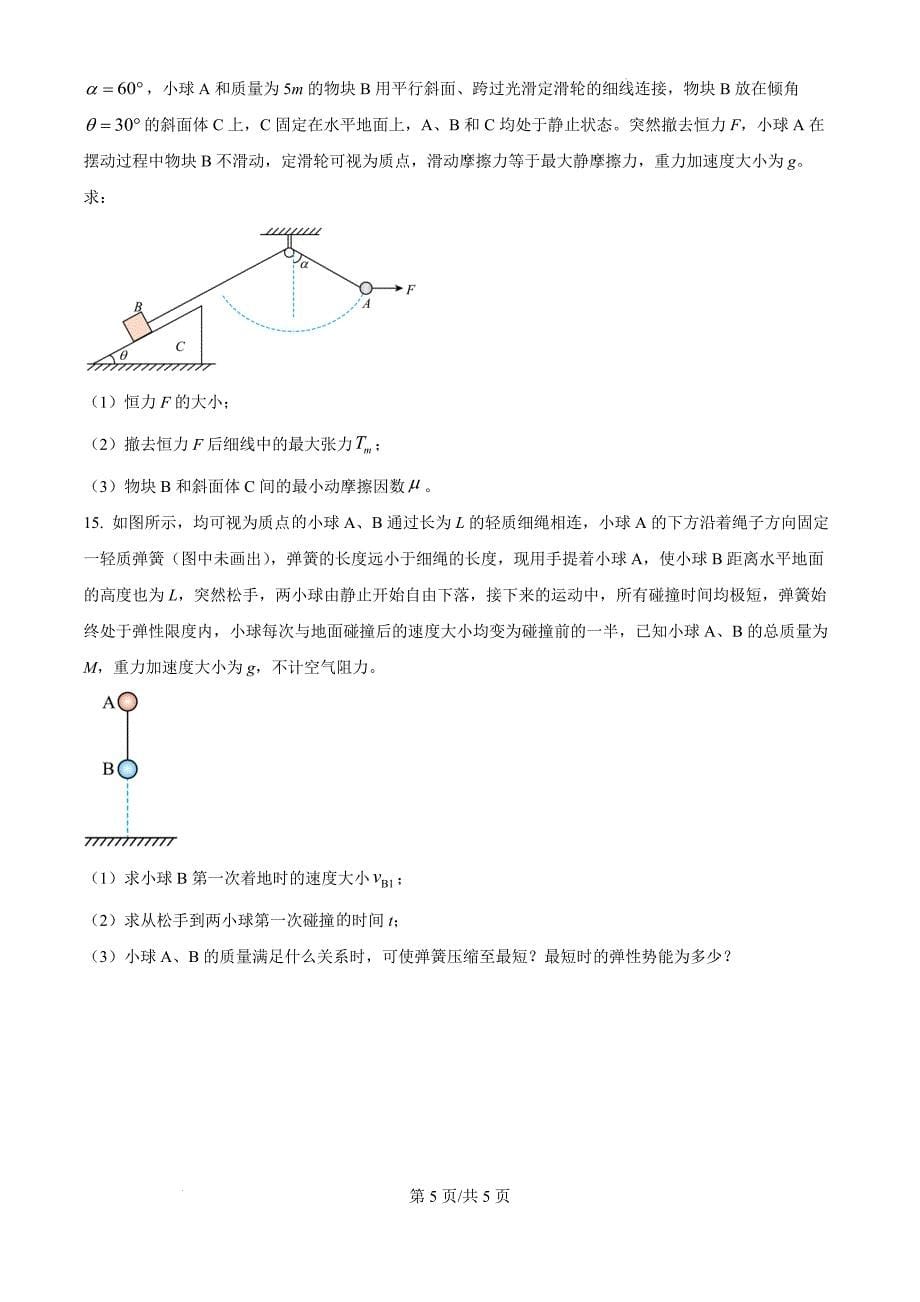 河北省邢台市质检联盟2024-2025学年高三上学期11月期中物理题（原卷版）_第5页