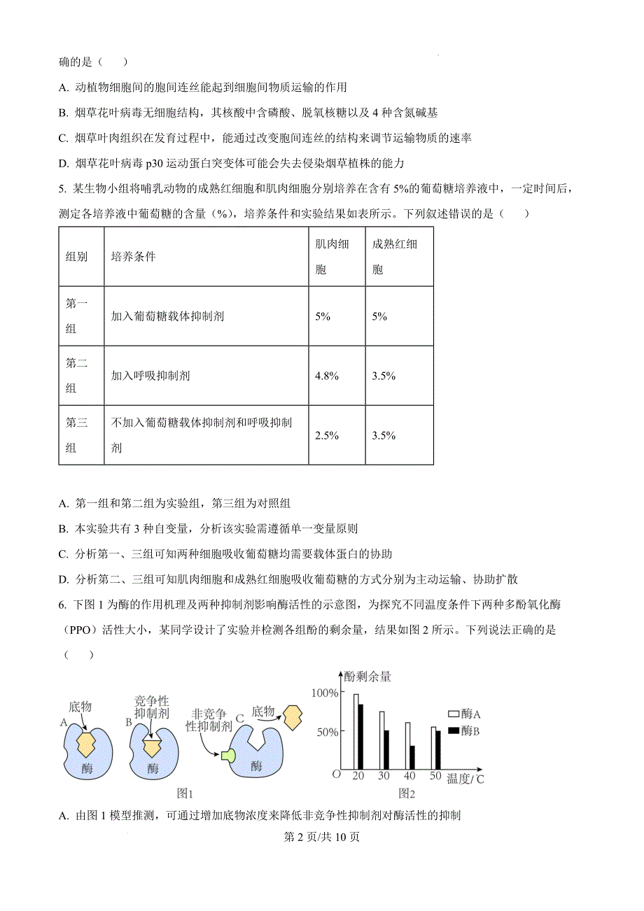 江西省宜春市丰城市第九中学2024-2025学年高三上学期11月期中考试生物（原卷版）_第2页