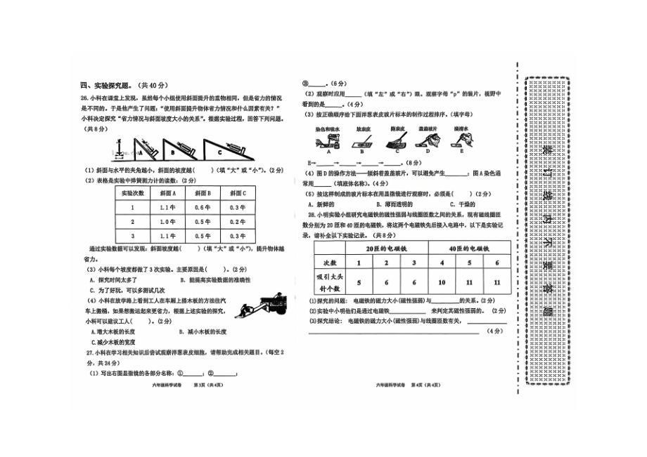 六年级上册科学期末测试卷教科版_第2页