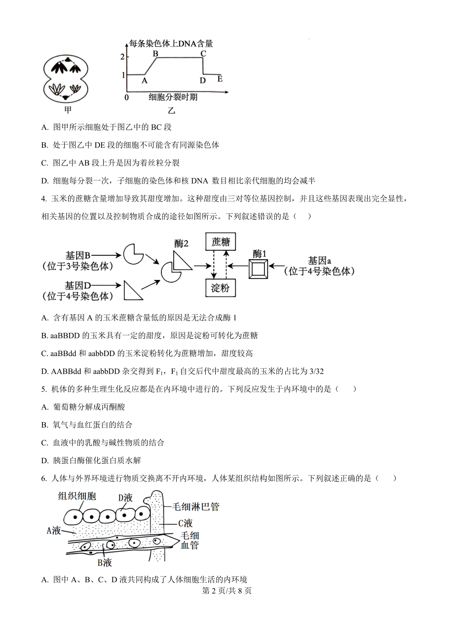 甘肃省兰州市兰州新区片区联考2024-2025学年高二上学期期中生物（原卷版）_第2页