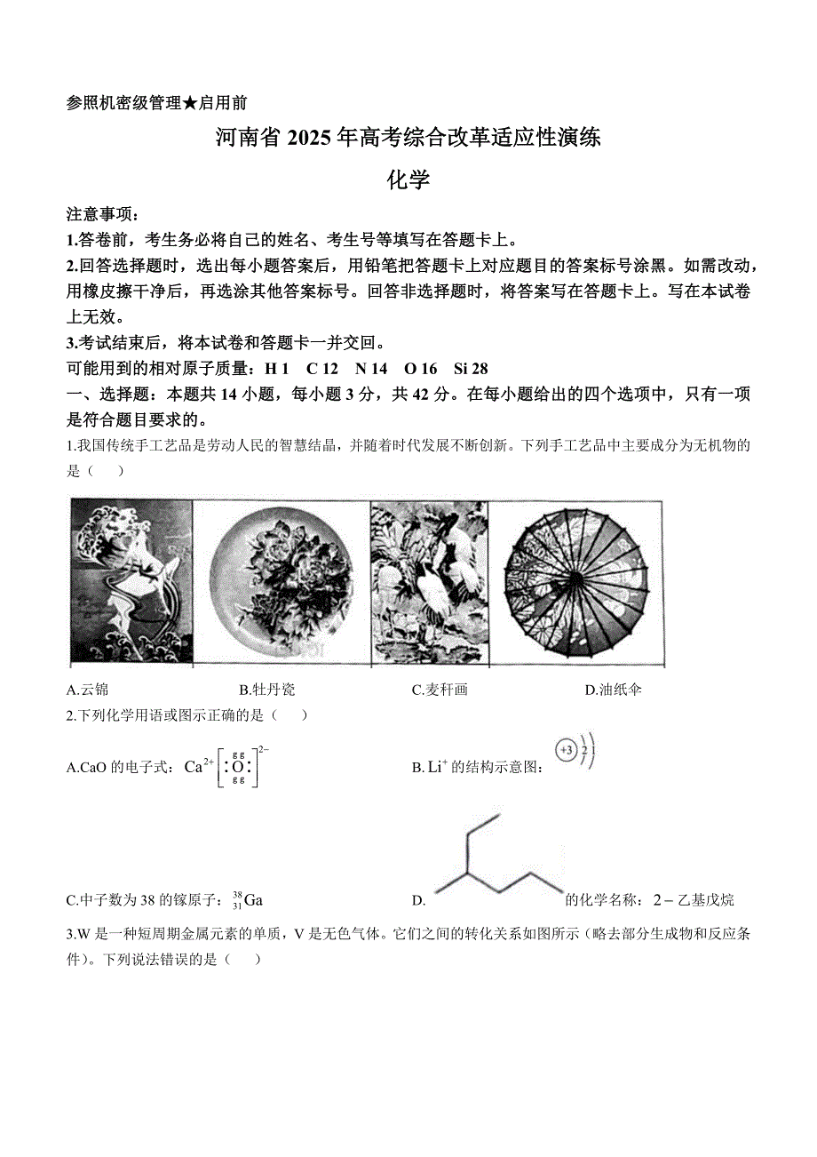 2025年八省联考适应性考试化学试卷（河南）_第1页