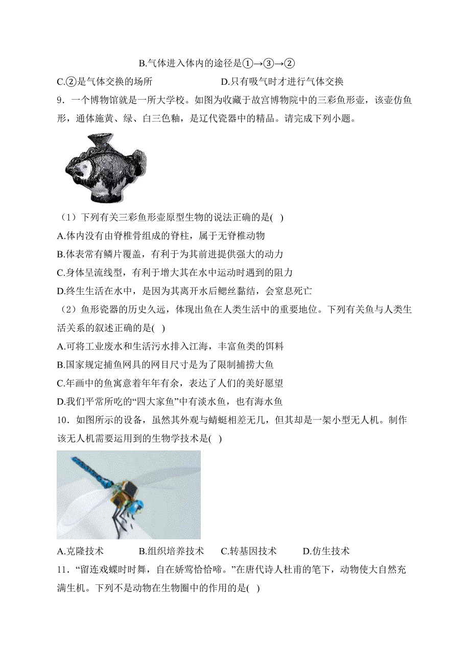 广东省东莞市2024-2025学年八年级上学期12月月考生物试卷(含答案)_第3页