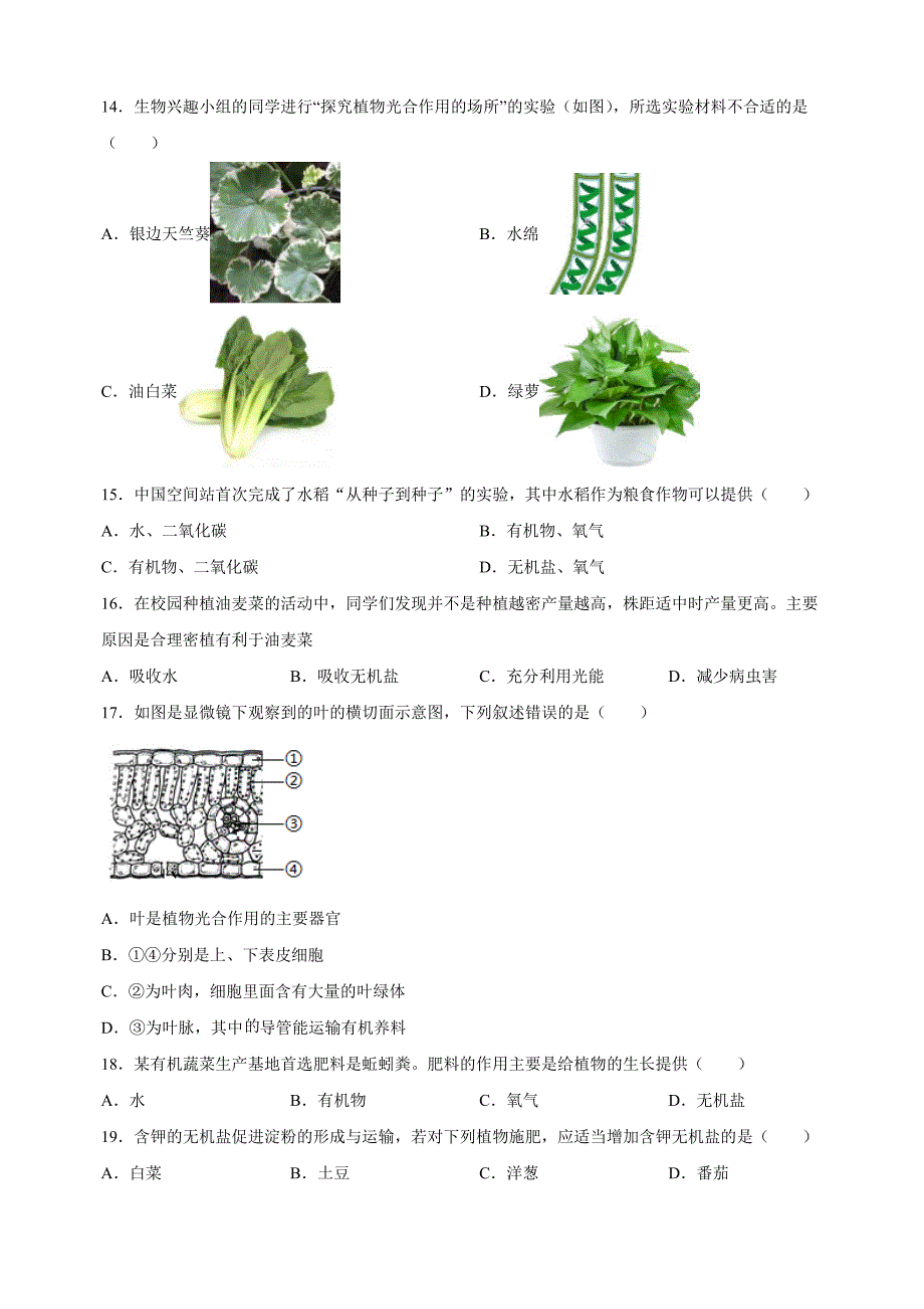 江苏省徐州市2023-2024学年七年级上学期期末生物试卷（含答案解析）_第4页