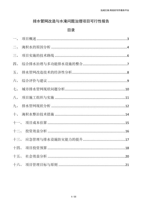 排水管网改造与水淹问题治理项目可行性报告