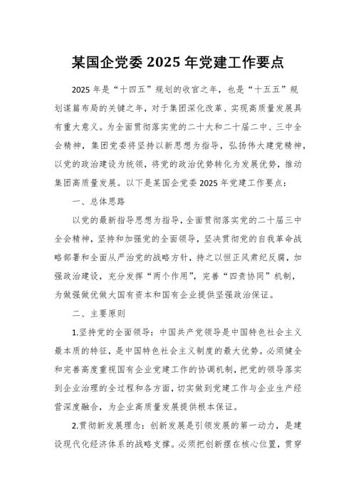 某国企党委2025年党建工作要1