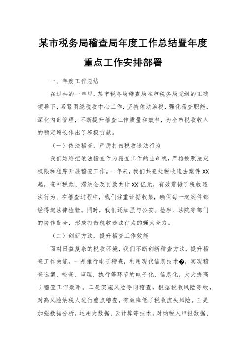 某市税务局稽查局年度工作总结暨年度重点工作安排部署