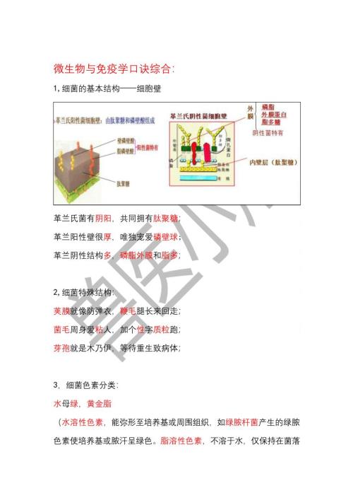 微生物与免疫学口诀总结