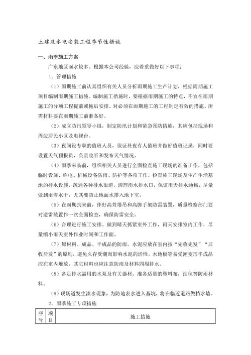 土建及水电安装工程季节性措施