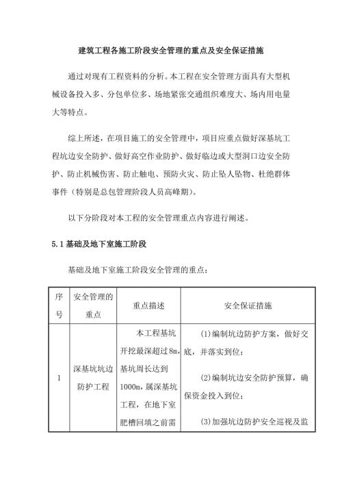 建筑工程各施工阶段安全管理的重点及安全保证措施