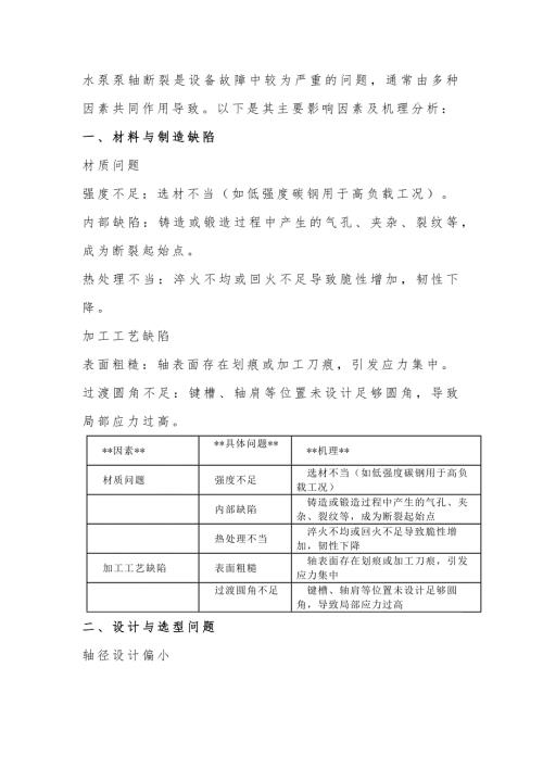 水泵泵轴断裂的主要因素
