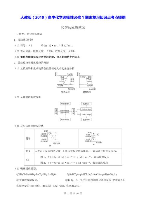 人教版（2019）高中化学选择性必修1期末复习知识点考点提纲 学案