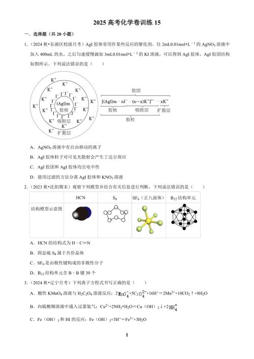 2025高考化学卷训练15