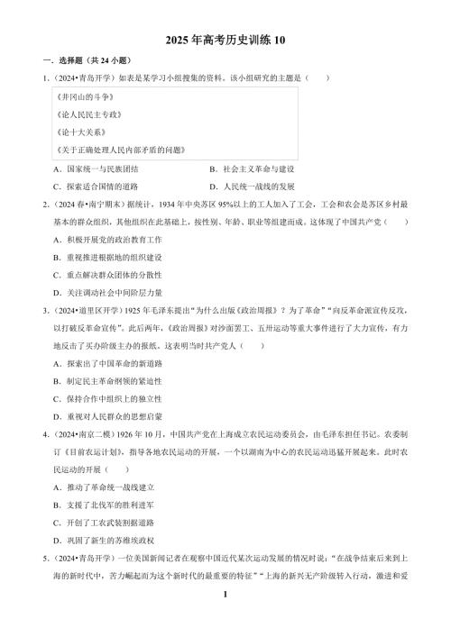 2025年高考历史训练10