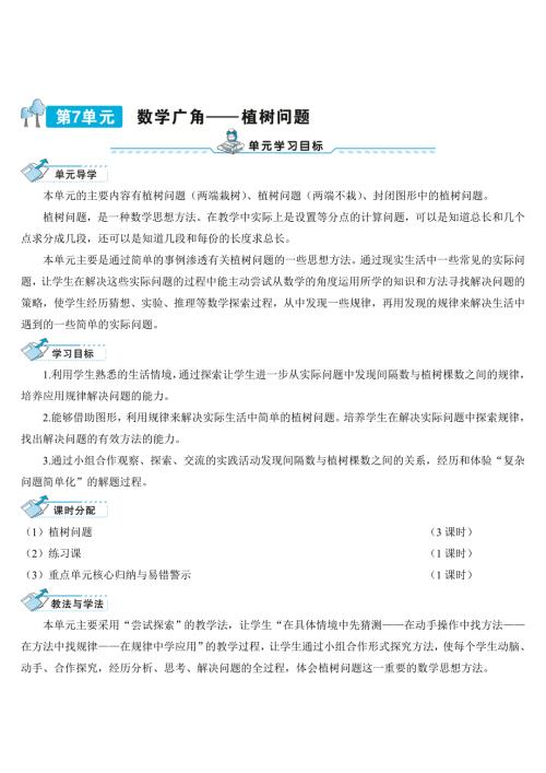 人教版小学五年级上册数学 第7单元 第1课时 植树问题（1） 导学案