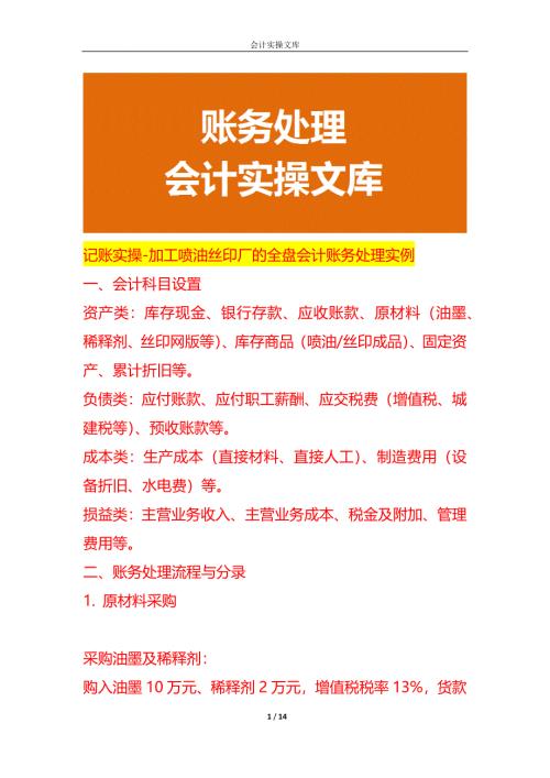 记账实操-加工喷油丝印厂的全盘会计账务处理实例