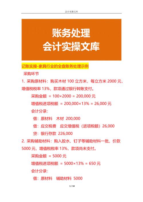 记账实操-家具行业的全盘账务处理示例
